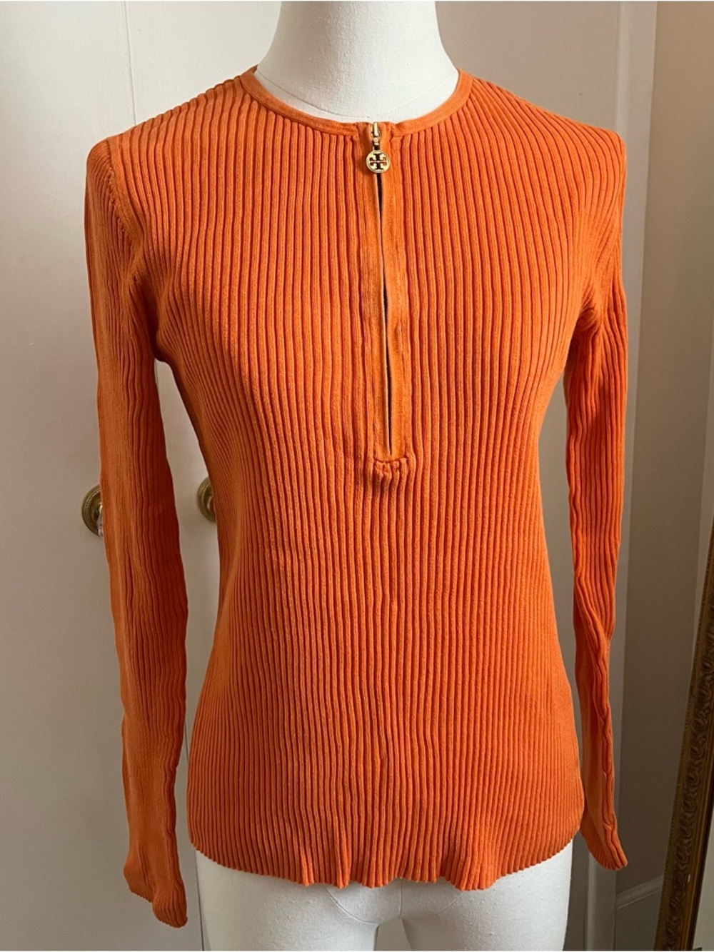 Tory Burch orange quarter zip